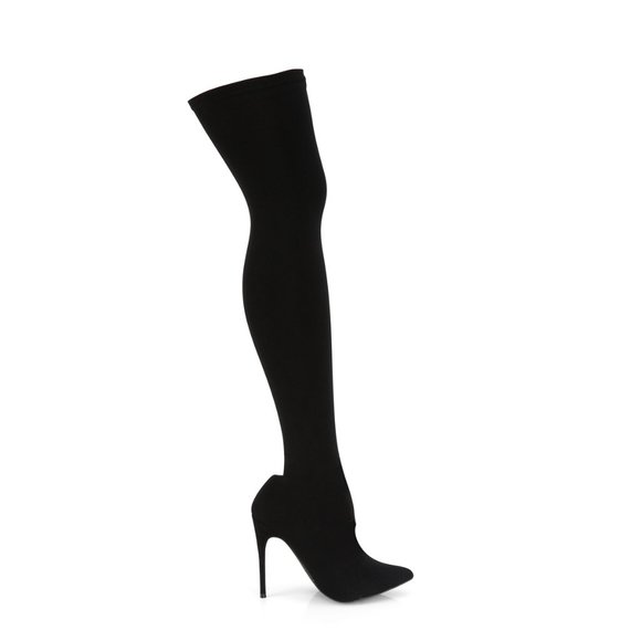 3005 Black Nylon Stretch Stocking Thigh High Heels Boots - Picture 1 of 5